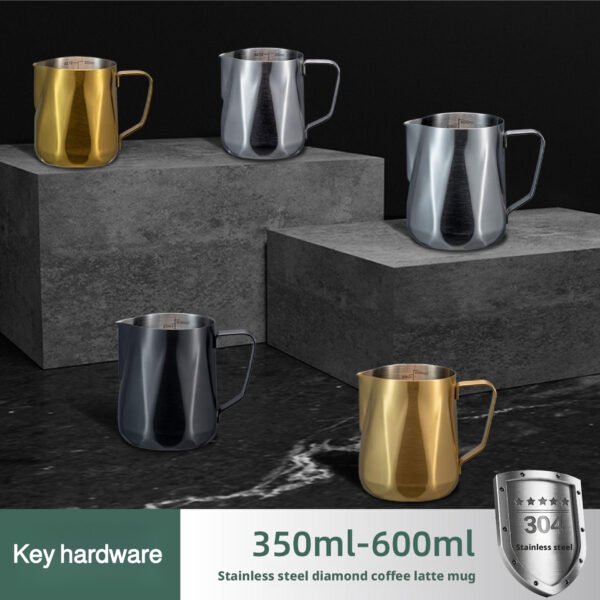 Diamond Pattern 304 Stainless Steel Milk Frothing Pitcher with Scale